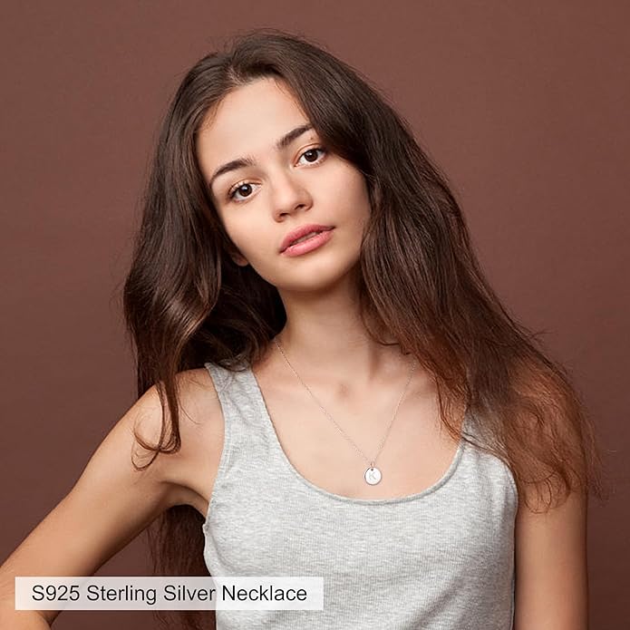 Hidepoo Valentines Gifts for Kids Teen Girls Women - 14K Gold Plated/Rose Gold Plated/S925 Sterling Silver Disc Initial Necklaces for Girls Jewelry Birthday Valentines Gifts for Kids Girl Teens Women
