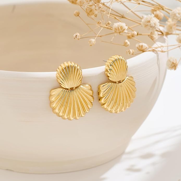 Gold Sliver Shell Earrings for Women Trendy Gold Dangle Earrings Beach Jewelry for Birthday