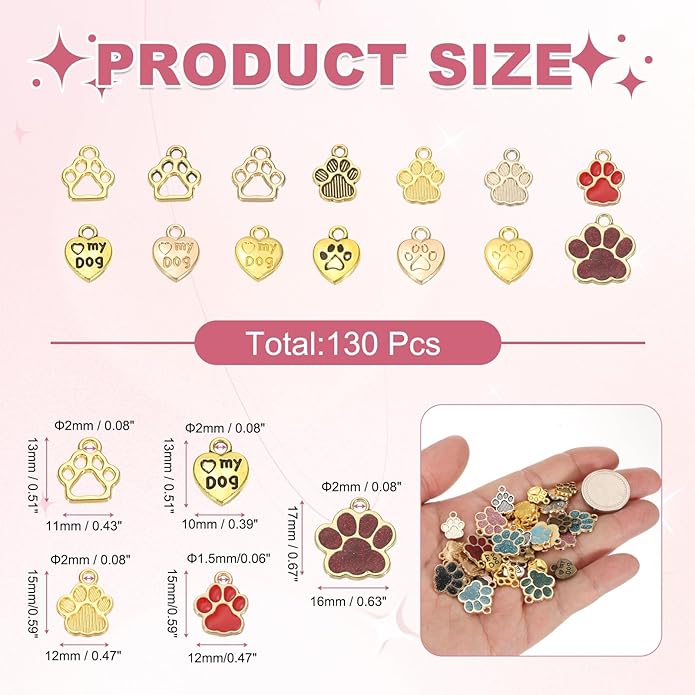 MECCANIXITY Dog Paw Print Charms, Alloy Enamel Footprint Pendants Animal Footprint Pendant for Jewelry Making