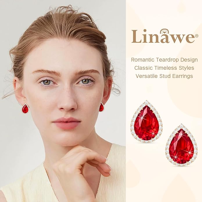 Linawe Women Stud Earrings, Teardrop Diamond Moissanite Cubic Zirconia Earrings Studs Rhinestone Jewelry Gold/Silver/Rose Gold