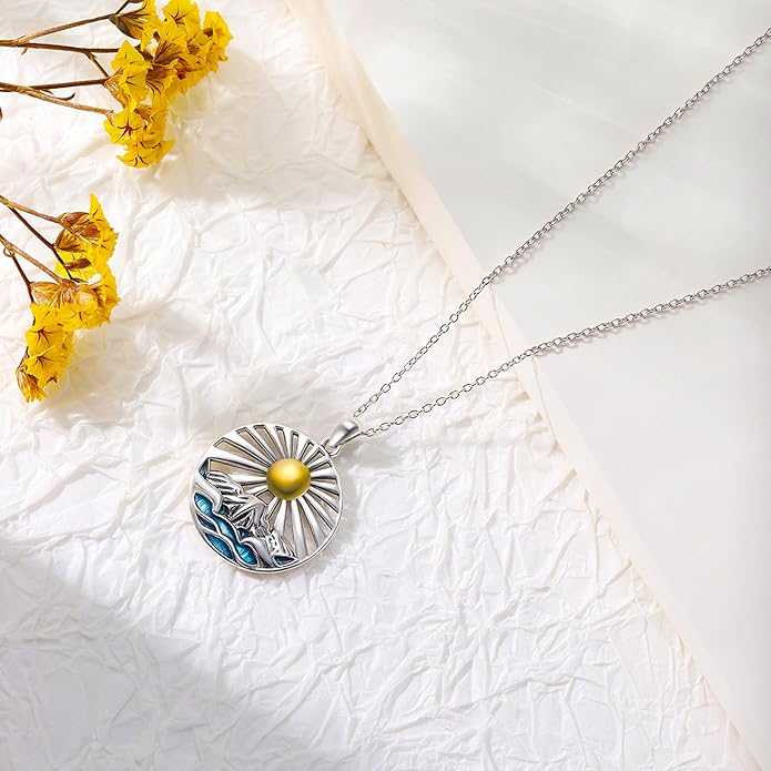 Natural Necklace for Women 925 Sterling Silver Mountain/Wave Pendant Necklace Nature Jewelry Gift for Women