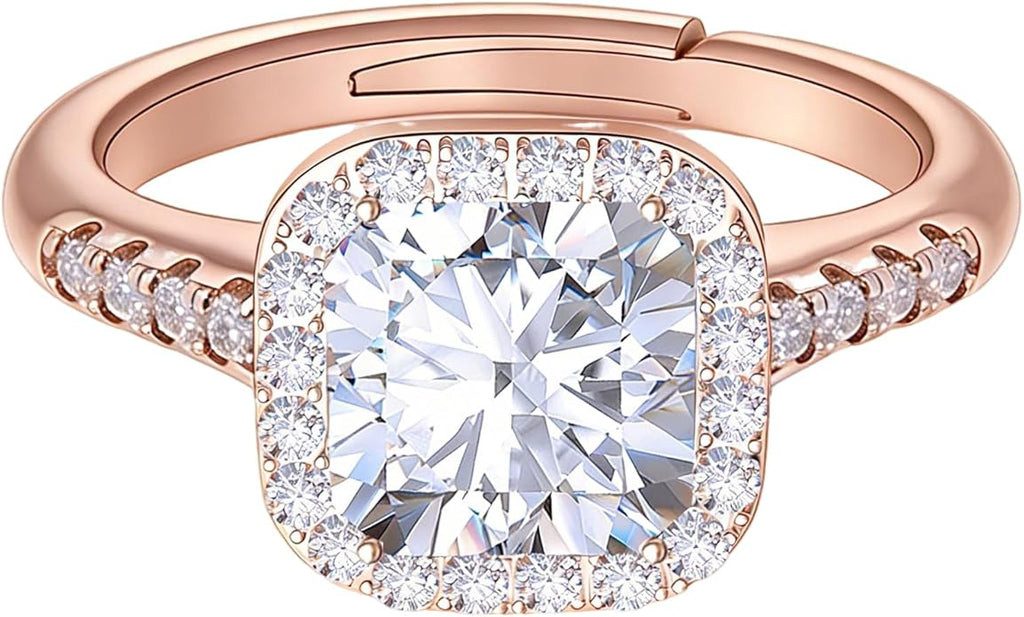 Engagement Rings for Women, Wedding Band for Women，Brilliant D Color VVS1 Clarity Lab Created Rings 14K White Gold Vermeil Ring for Women Jewelry Gifts Adjustable Ring 4-10