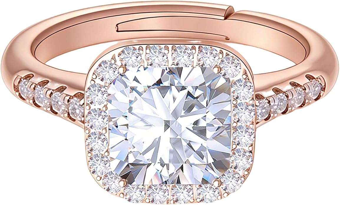 Engagement Rings for Women, Wedding Band for Women，Brilliant D Color VVS1 Clarity Lab Created Rings 14K White Gold Vermeil Ring for Women Jewelry Gifts Adjustable Ring 4-10