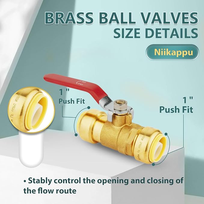 1-Pack Niikappu 1" Ball Valve, Push Fit Shut Off Valve Red | 1/4 Turn Brass - Image 2