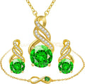 Jewelry Sets for Women-18K Gold Plated Dainty Birthstone Pendant,Trendy Necklace Earrings Infinity Bracelets Set,Ideal Jewelry Gifts for Her Mom