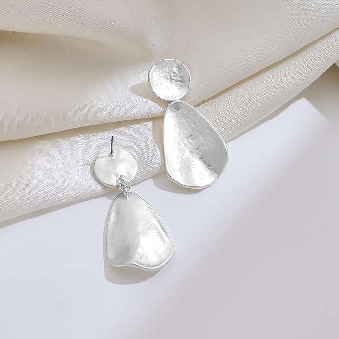 YUJIE Gold Plated Earrings for Women Geometric Chunky Dangle Earring Trendy Silvery Two-Tone Statement Jewelry