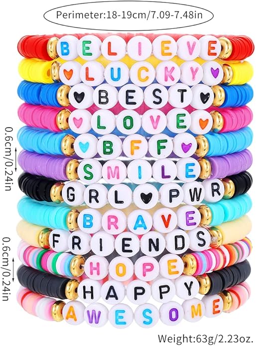 Friendship Bracelets Boho Stackable Bracelets for Women Surfer Heishi Clay Bead Bracelets Stretch Preppy Bracelets Colorful Boho Bracelets for Women