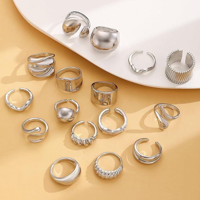 Chunky Gold Rings for Women Rhinestone Stackable Knuckle Ring Set Open Adjustable Statement Ring Set Dainty Crown Cross Midi Rings Fashion Jewelry Gift for Women