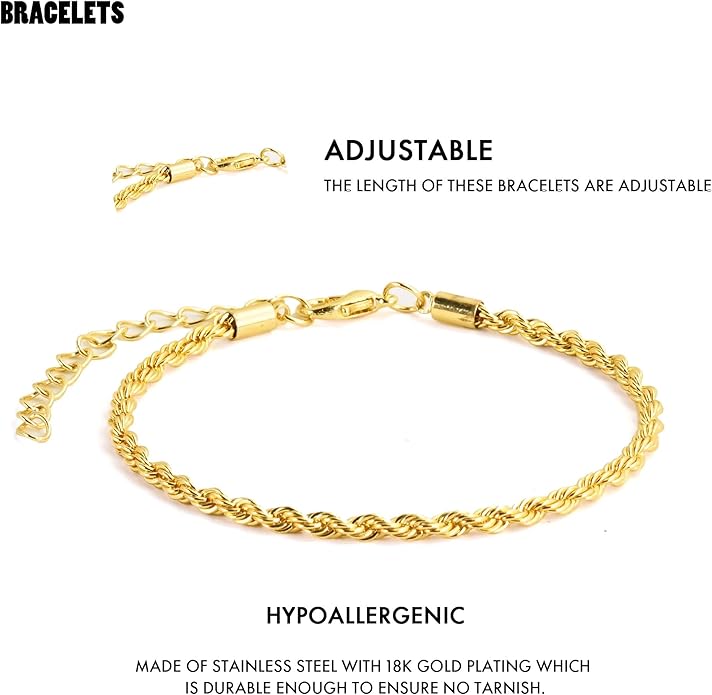 VIBILIA Dainty Gold Chain Bracelet for Women Trendy Stackable Adjustable Layered Metal Bracelet Gold Plated Twist Link Figaro Chain Paperclip Bracelets Fashion Jewelry