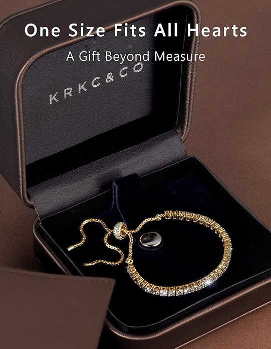 KRKC&CO Moissanite Bolo Tennis Bracelets for Women, 1.6-8.0 ct.tw, Adjustable Length S925 Sterling Silver, Christmas Gifts for Her, Luxury Box, 2/3/4mm D Color VVS1 White/14K/24K/Rose Gold Plated