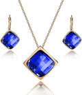 EVEVIC Square Austrian Crystal Necklace Earrings for Women Fashion 18K Gold Plated Hypoallergenic Jewelry Set
