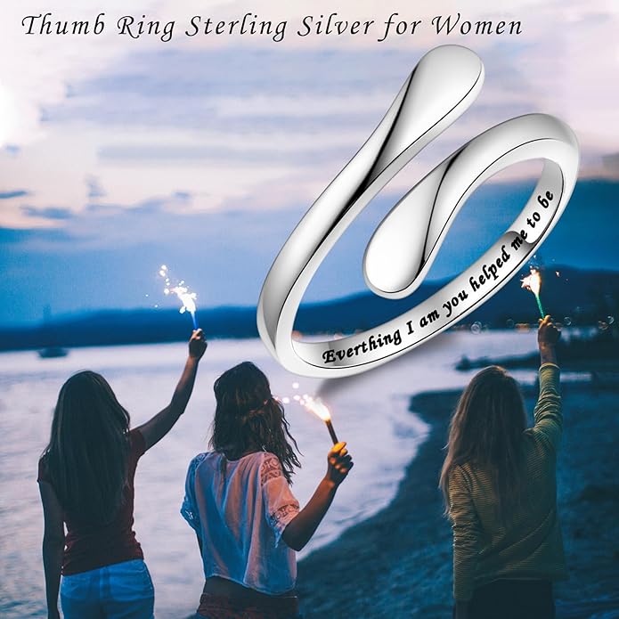 Fookduoduo 925 Sterling Silver Ring Inspirational Jewelry adjustable Wrap Open Rings for Women