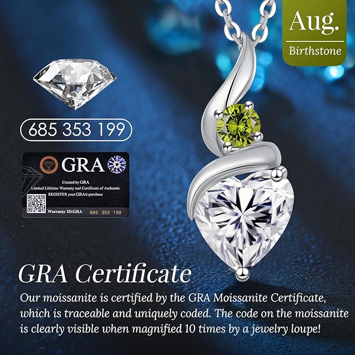 ANDSO Valentine's Day Gift Moissanite Heart Pendant Necklaces for Women, 925 Sterling Silver Necklace with Birthstone, Ideal Anniversary Present or Birthday Jewelry Gifts for Mom Wife Her Girlfriend
