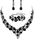 BriLove Wedding Bridal Jewelery for Women Austrian Crystal Teardrop Cluster Statement Necklace Dangle Earrings Link Bracelet Set