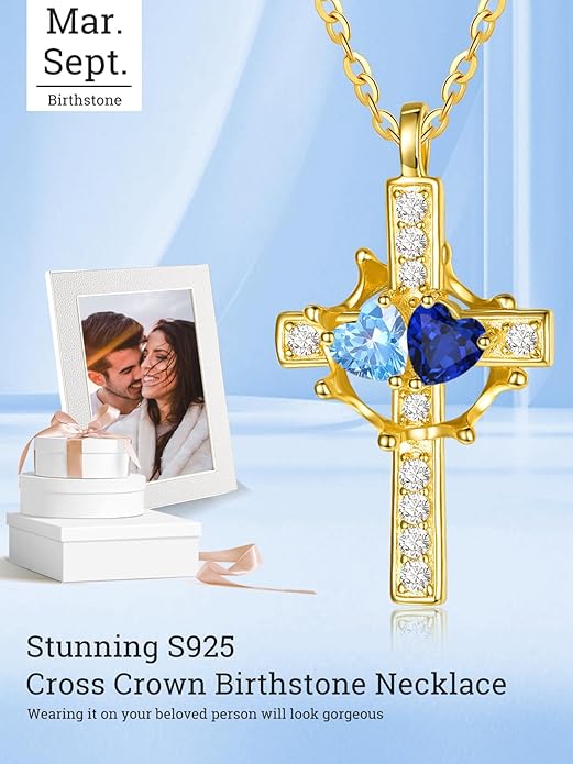 Valentine's Day Gifts for Wife 925 Sterling Silver Double Birthstone Pendant Necklaces I Love You for Always and Forever Necklace Anniversary Birthday Gifts for Wife Girlfriend Mom Her