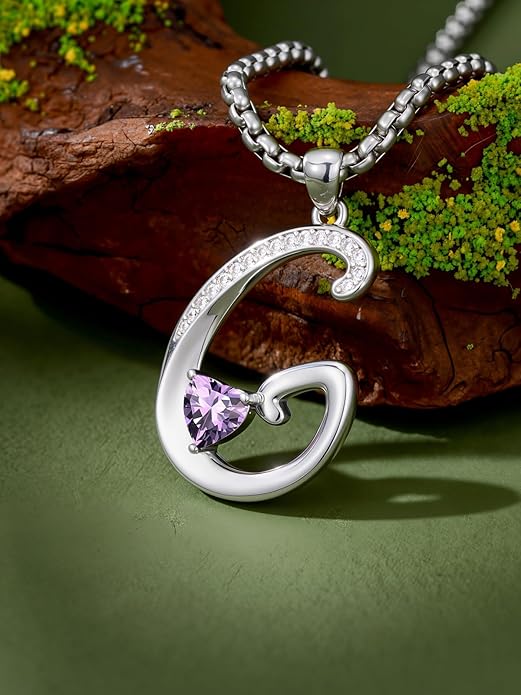 Valentines Day Gifts for Women Alphabet A to Z Initial Birthstone Pendant Necklaces for Women - 18k White Gold Plated Personalized Name Jewelry Valentine Mothers Day Birthday Gifts for Women Her Girlfriend