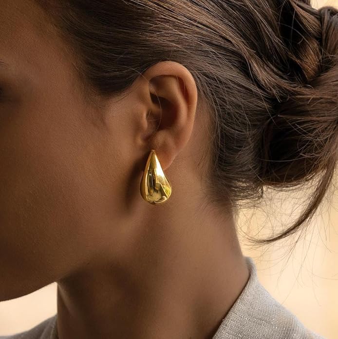 Chunky Gold Earrings-14K Gold Plated Ginkgo Leaf Bow Dangle Geometric Designed Drop Heart Teardrop Statement Chunky Earrings for Women