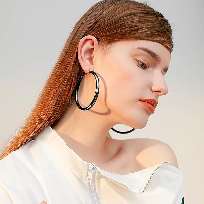 4mm Thick Gold Chunky Earrings Steling Silver Post Hoops Earrings For Women Hollow Tube Hoops Earrings Thick Gold Hoop Earrings Hypoallergenic Lightweight Gold Hoop Large Earrings 20/30/40/50/60MM