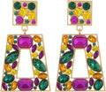 Rhinestone Rectangle Statement Earrings Colorful Crystal Geometric Drop Dangle Earrings for Women Prom Party
