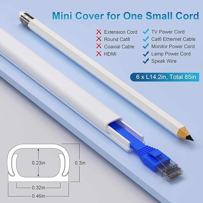 ZhiYo 85" Cord Cover for 1 Wire, Mini Black Cord Hider Wall, 0.5"W x 0.3"H | - Image 2