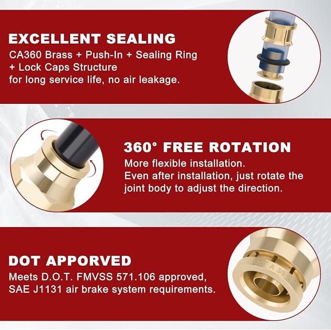 DOT Approved Male Straight Brass Union 3/8" Tube x 1/8" NPT, Quick Connect Union - Image 4