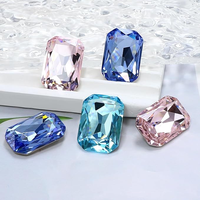 8Pcs Octagon Crystal Pointback Rhinestones,27 * 18.5mm Large Glass Rhinestones Gem Stones for Crafts Dress Shoes Jewelry Making，Light Blue