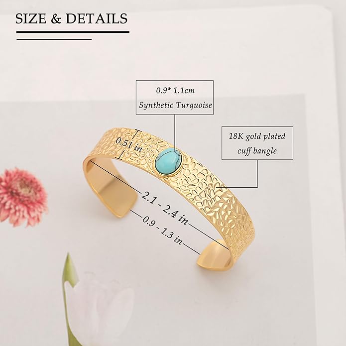 PERNNLA PEARL Dainty Gold Bar Bracelet for Women Simple Delicate Thin Cuff Bangle Hook Bracelet 18K Gold Plated Handmade Minimalist Jewelry