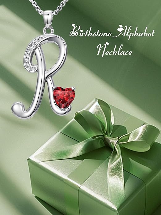 Valentines Day Gifts for Women Alphabet A to Z Initial Birthstone Pendant Necklaces for Women - 18k White Gold Plated Personalized Name Jewelry Valentine Mothers Day Birthday Gifts for Women Her Girlfriend