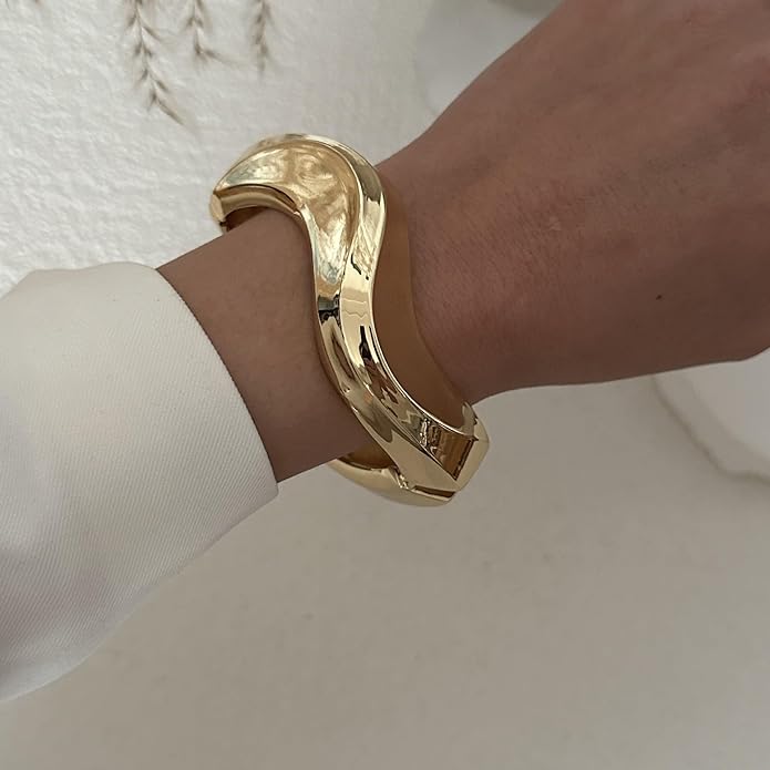 CASDAN Chunky Gold Bangle Bracelets for Women Dainty 14k Gold Plated Twist Hinged Cuff Stackable Bangles Set Trendy Statement Bracelet Stack Fashion Jewelry Gifts