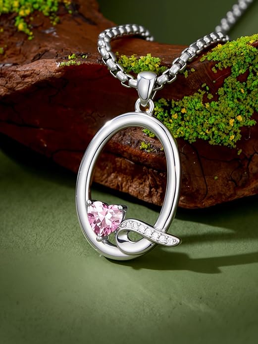 Valentines Day Gifts for Women Alphabet A to Z Initial Birthstone Pendant Necklaces for Women - 18k White Gold Plated Personalized Name Jewelry Valentine Mothers Day Birthday Gifts for Women Her Girlfriend