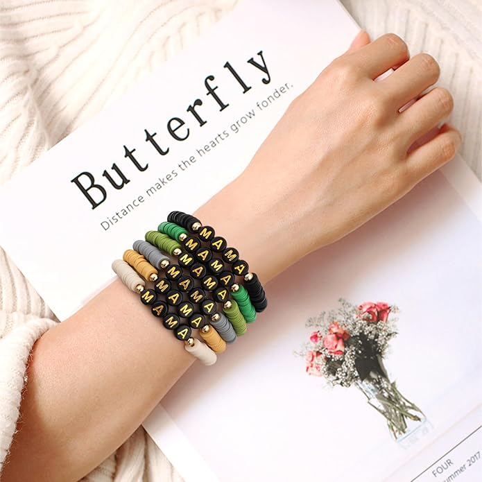 GOOJIDS Surfer Heishi Clay Bead Bracelets for Women Bohemian Stackable Gold Plated Beaded Stretch Bracelets Elastic Layering Friendship Bracelets Set Boho Jewelry