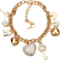 SILANER Gold Chain Link Bracelet - 7"+ 2" Extender 14K Gold Plated Love Locked Bracelets for Women, with Crystal, Love Heart,Key, Lock, Charm Bracelet