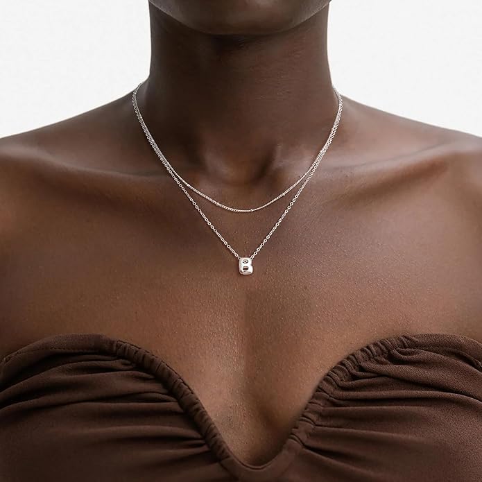 Valentines Day Gifts for Her - Bubble Letter Necklace Layered 14K Gold Plated Initial Necklaces for Women Dainty Cute Choker Pendant Stack Jewelry Fashion Accessories Teen Gift Trendy Stuff