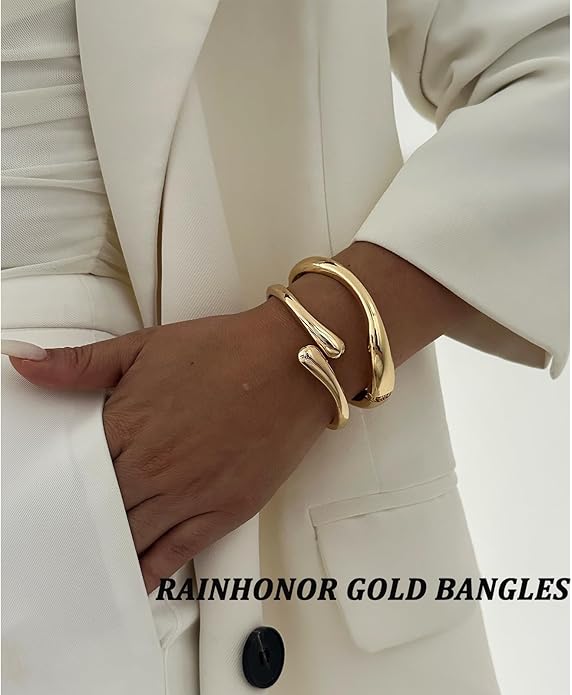 Chunky Gold Bangles Bracelets for Women Gold Cuff Bracelet Set Waterproof Non Tarnish Stack Bracelet for Women Gifts