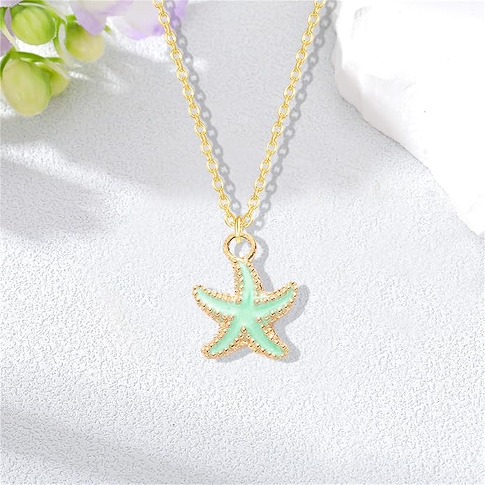 Dreuyet Starfish Necklaces for Women Dainty Alloy Enamel Ocean Starfish Pendant Necklaces Cute Tiny Summer Beach Necklace Jewelry Gifts for Best Friend