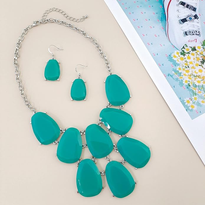 Firstmeet Chunky Bubble Statement Collar Necklace with Earrings for Women