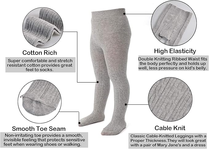 EPEIUS Baby Girl Tights Thick Cable Knit Leggings Stockings Cotton Pantyhose for Newborn Infant Toddler 3/4/5/6 Pack