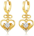 14K Gold Hoop Earrings for Women, 8mm Inner Diameter Huggie Hoops with Heart & Bow CZ Drop, Cubic Zirconia Elegant Dangle Earring, Hypoallergenic Dainty Jewelry, Aretes De Oro Para Mujer 14k