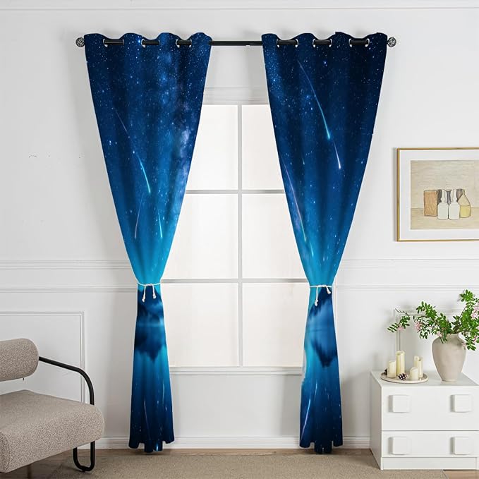 Starry Sky Curtains for Bedroom Blackout, Meteor Shower on a Moonlit Night - Image 2