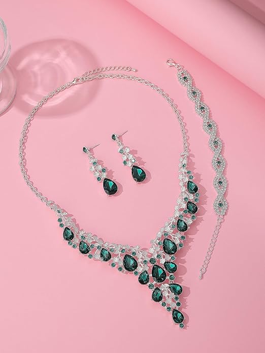 Wedding Bridal Bridesmaid Austrian Crystal Rhinestone Jewelry Sets Statement Choker Necklace Earrings Bracelets Sets for Wedding Party Prom