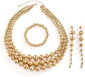 YBMYCM Gold-plated Beaded Jewelry Set Chunky Multi Strands Choker Necklace Bracelet Earrings Set for Women