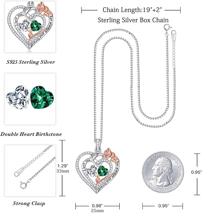 Iefil Valentines Day Gifts for Her Wife - 925 Sterling Silver Double Birthstone Necklace, Anniversary Birthday Gifts for Women, Jewelry Gift for Wife Girlfriend Mom Her