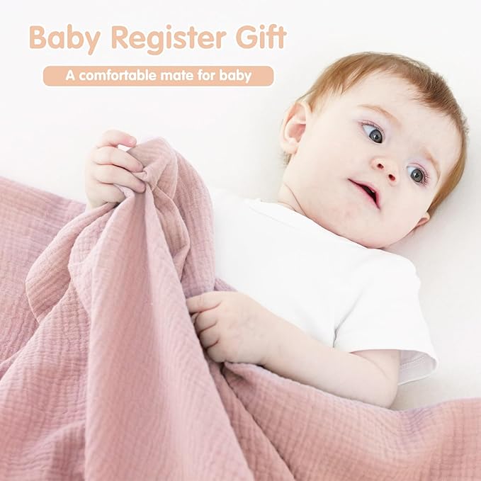 Muslin Swaddle Blankets for Newborns, 2 Pack Large 40 x 40 Inches, 100% Cotton Receiving Blankets, Soft and Breathable Baby Swaddles, Baby Essentials for Girls, Shower Gift, Floral and Pink