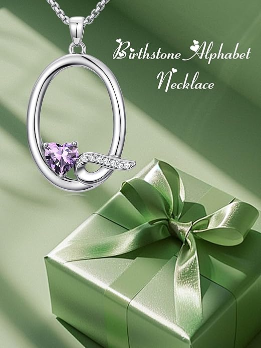 Valentines Day Gifts for Women Alphabet A to Z Initial Birthstone Pendant Necklaces for Women - 18k White Gold Plated Personalized Name Jewelry Valentine Mothers Day Birthday Gifts for Women Her Girlfriend