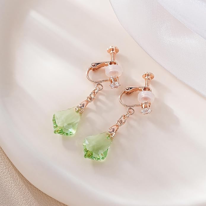 Austrian Crystal Baroque Drop Clip On Dangle Earrings for Women Non Pierced 14K Rose Gold Plated Hypoallergenic Jewelry