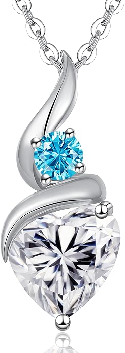 ANDSO Valentine's Day Gift Moissanite Heart Pendant Necklaces for Women, 925 Sterling Silver Necklace with Birthstone, Ideal Anniversary Present or Birthday Jewelry Gifts for Mom Wife Her Girlfriend
