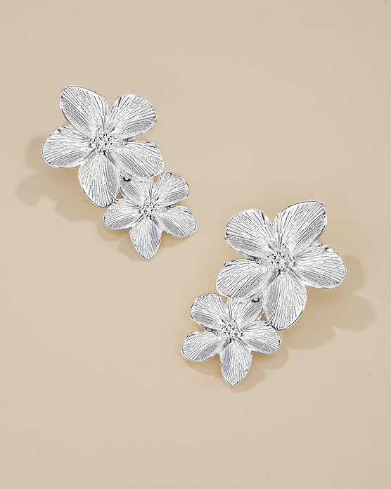 18K Gold Plated Large Chunky Flower Statement Earrings for Women by SNGIA, Summer Beach Floral Handmade Drop Jewelry, Maximalist Wedding Date Birthday Gift, Bold Exaggerated Textured Dangle Trendy Ribbed Jewelry, 18K Gold Plated Chandelier Fashion Acce...