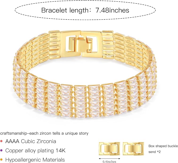 14K Gold Plated Tennis Bracelet for Women – Classic CZ Link Design, Fits 6.0"–7.2" Wrists – Stylish Sparkling Jewelry Gift, Timeless Tennis Bracelets for Women
