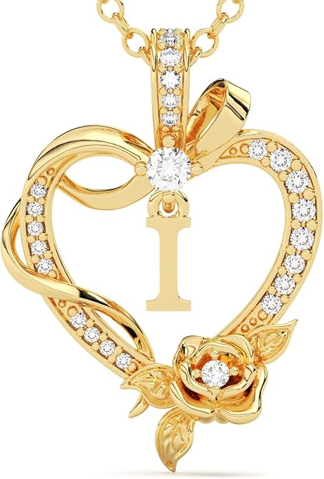 Initial Heart Necklace Gift for Women – 14K Gold Plated Rose Pendant, Personalized Letter Jewelry for Wife, Mom, Grandma, Sister – Birthday, Anniversary for Her