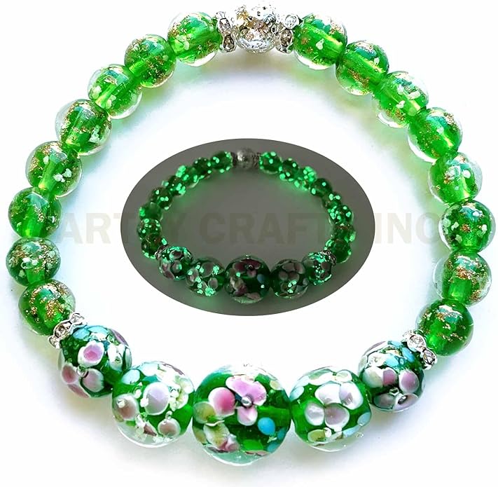 ARTSY Crafts Lily Garden Glow in the Dark Firefly Bead Bracelets Necklaces, Handmade in USA Murano Glass Jewelry, Flower Luminous Beads Mermaid Crystal Bracelet Bangle